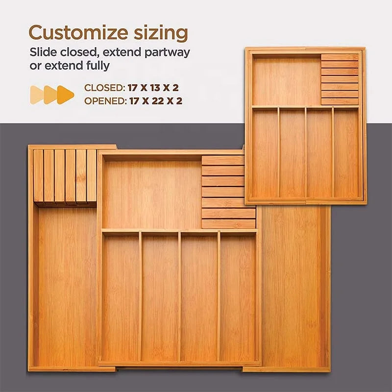 Drawer Organizer Expandable Bamboo Fits 12.75-22 In