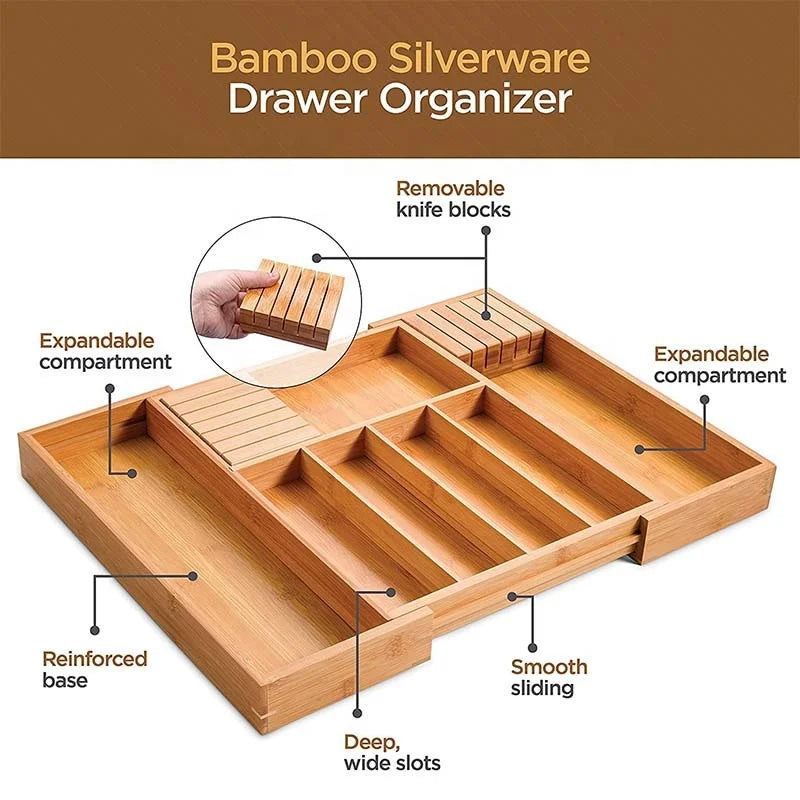 Drawer Organizer Expandable Bamboo Fits 12.75-22 In