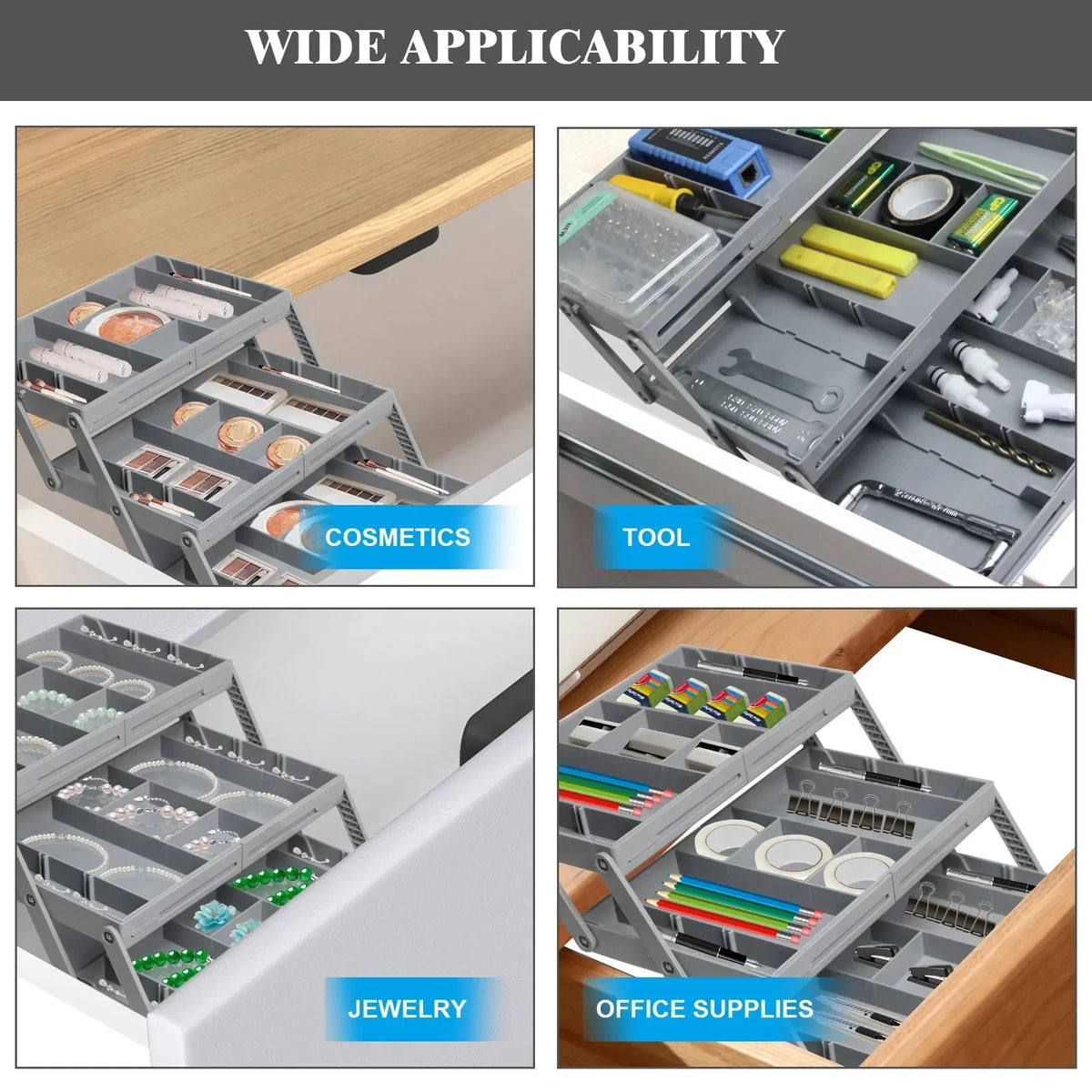 Drawer Organizer Foldable Three-Tier Divided Compartments