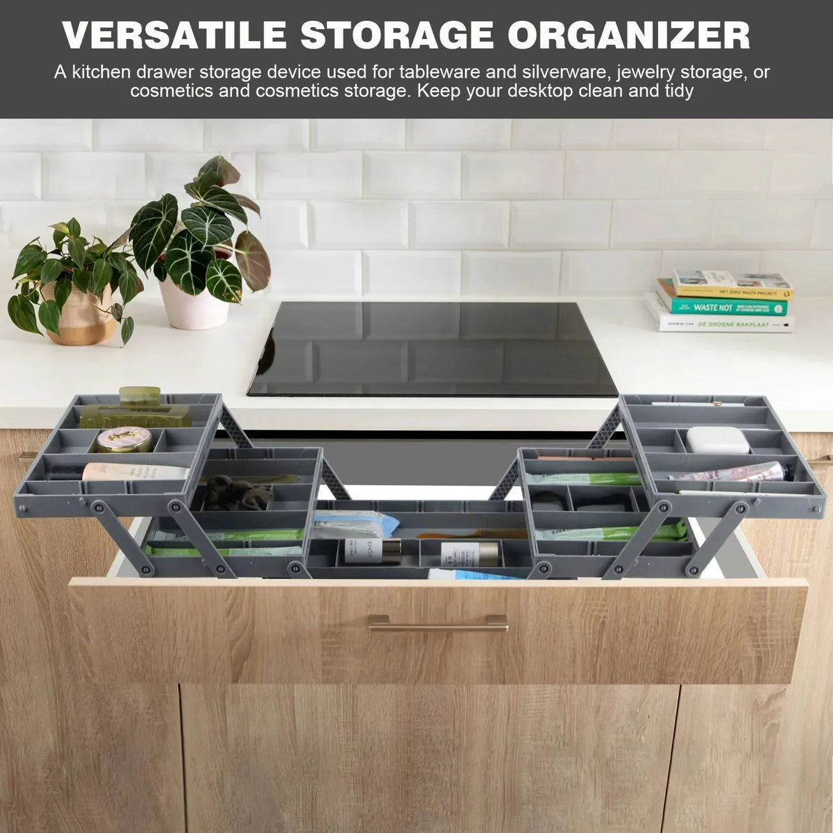 Drawer Organizer Foldable Three-Tier Divided Compartments
