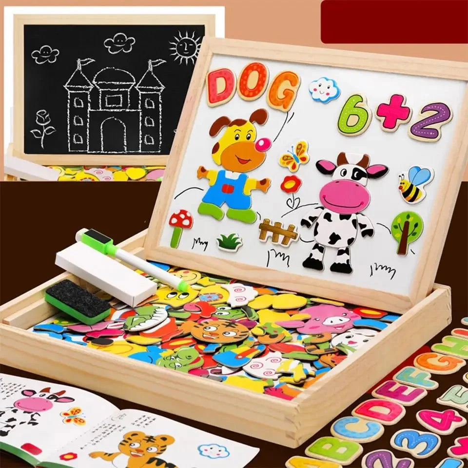 Drawing Board Double-Sided Whiteboard & Chalkboard Wooden Frame