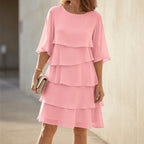 Dress Chiffon Layered Ruffles Flutter Sleeves
