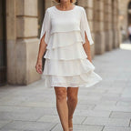 Dress Chiffon Layered Ruffles Flutter Sleeves