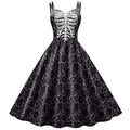 Dress Fit & Flare Skeleton Rose Print Wrinkle-Resistant