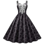 Dress Fit & Flare Skeleton Rose Print Wrinkle-Resistant