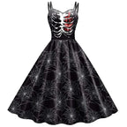 Dress Fit & Flare Skeleton Rose Print Wrinkle-Resistant