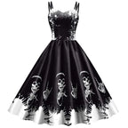 Dress Fit & Flare Skeleton Rose Print Wrinkle-Resistant