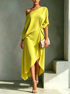 Dress One-Shoulder Flowing High-Low Hem