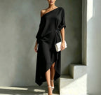 Dress One-Shoulder Flowing High-Low Hem