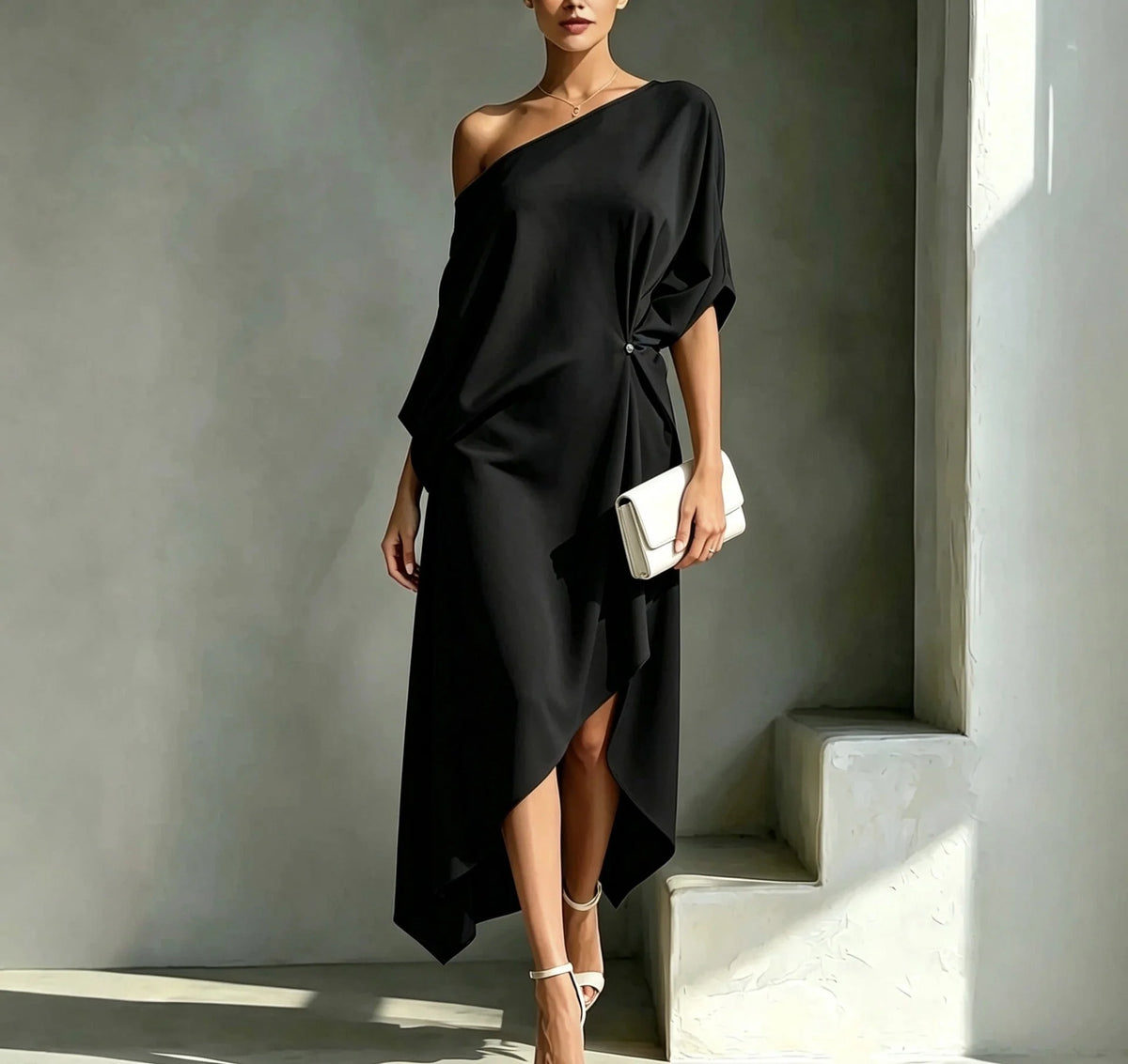 Dress One-Shoulder Flowing High-Low Hem