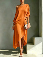 Dress One-Shoulder Flowing High-Low Hem