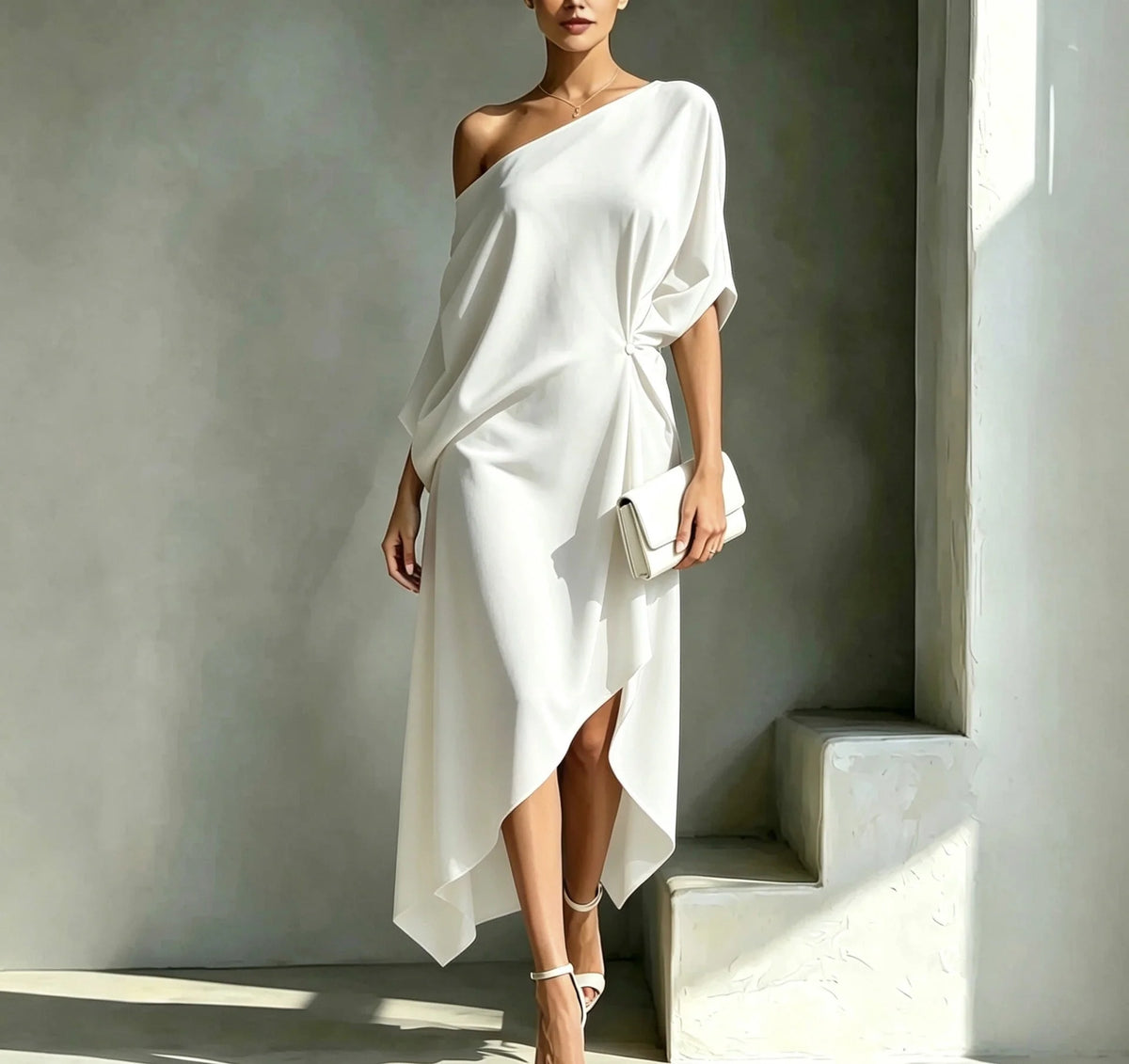 Dress One-Shoulder Flowing High-Low Hem