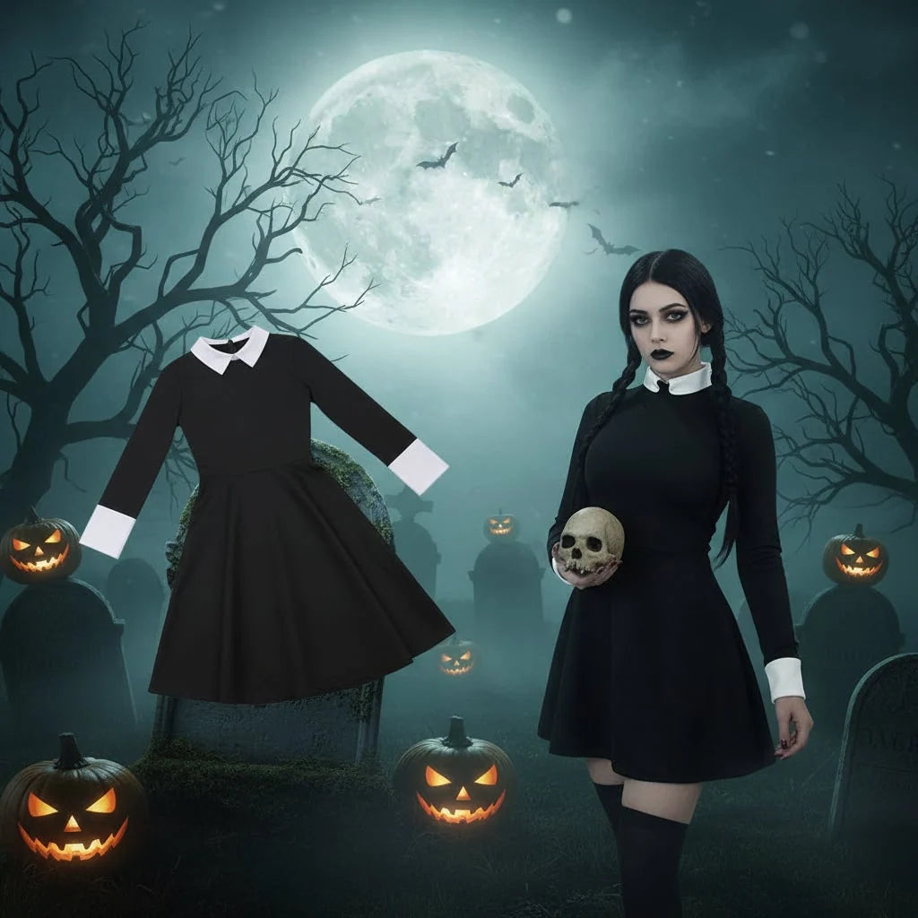 Dress Plus Size Long Sleeve Pointed White Collar