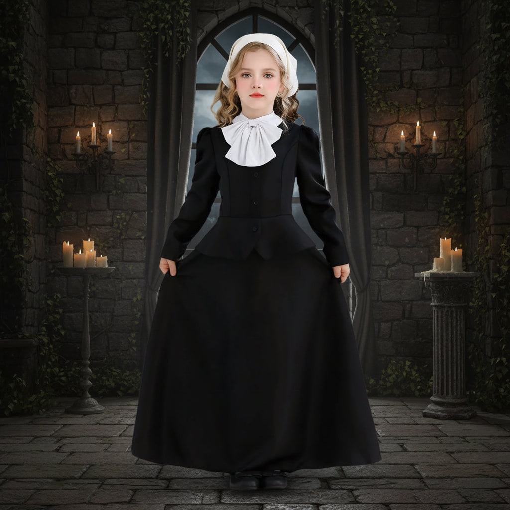 Dress Victorian Gothic Long Sleeve White Collar