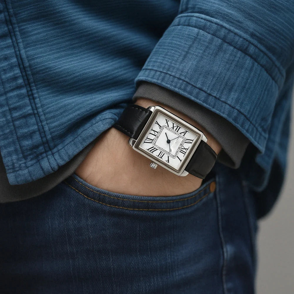 Dress Watch Square Stainless Steel Roman Numerals