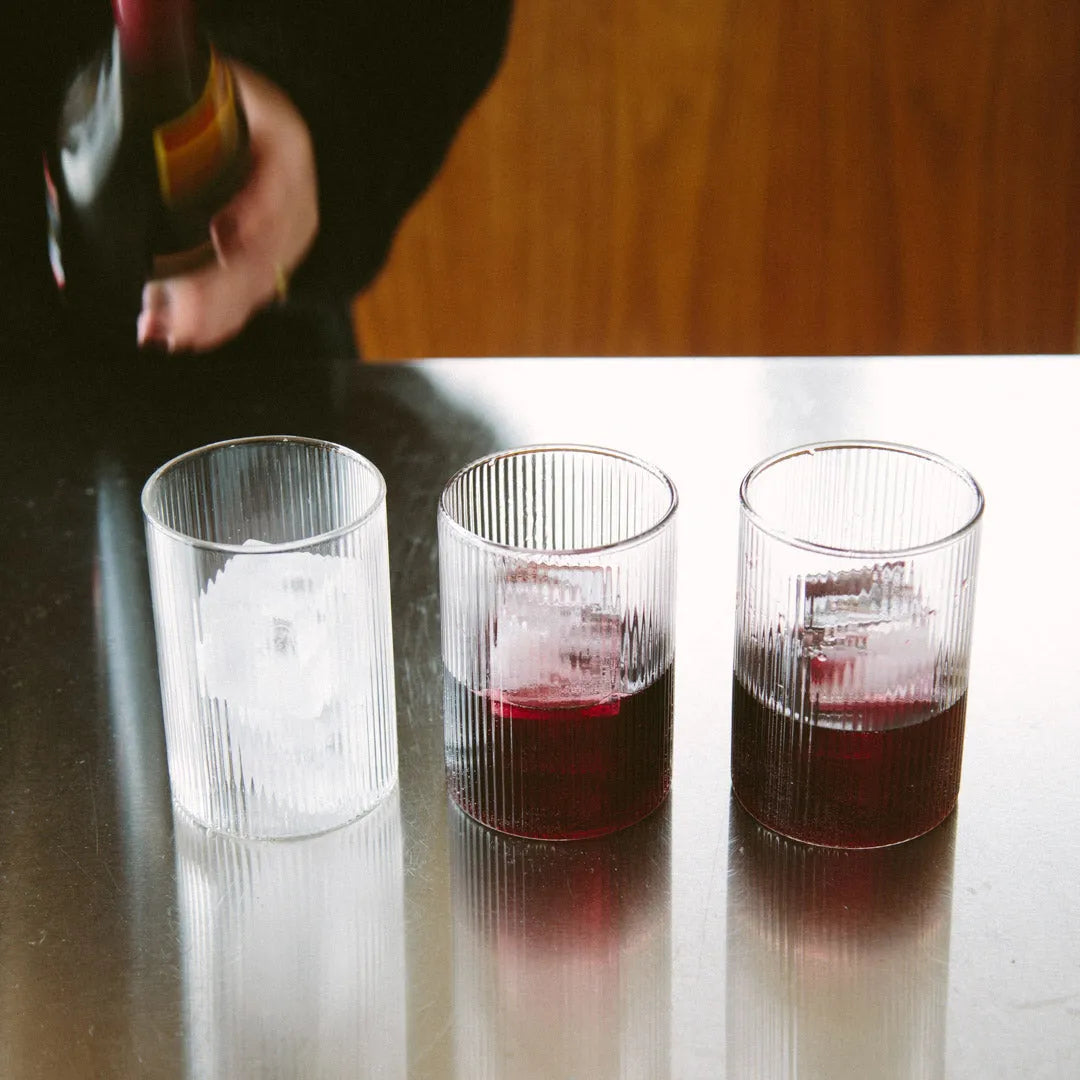 Drinking Glass Ribbed Clear Two Sizes