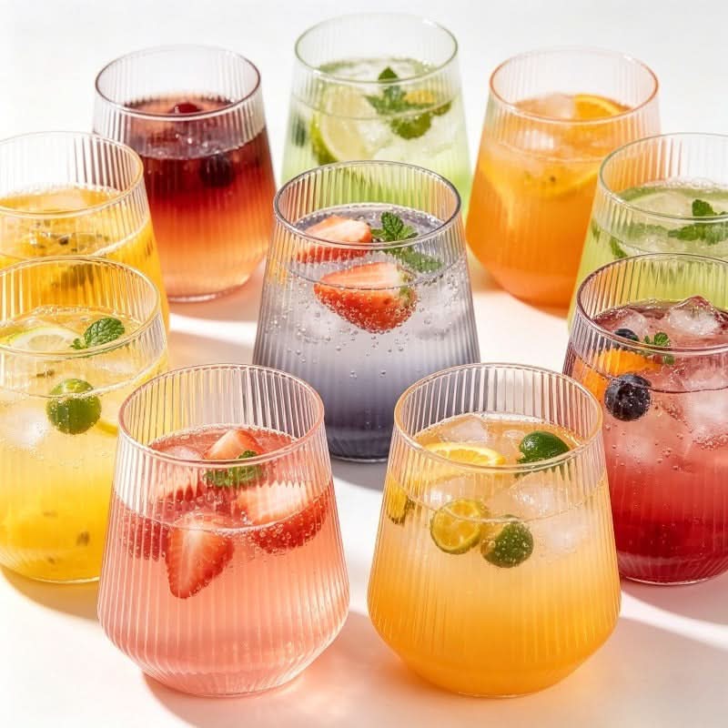Drinking Glass Set Unbreakable Rippled PET Set of 4