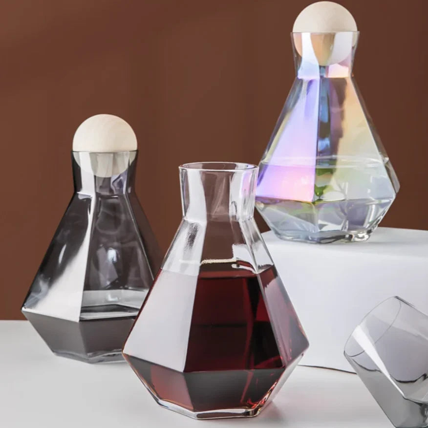 Drinkware Set Diamond-Cut Glass Carafe & Four Glasses