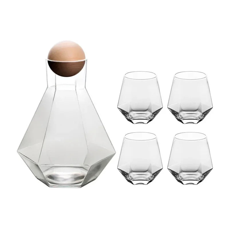 Drinkware Set Diamond-Cut Glass Carafe & Four Glasses