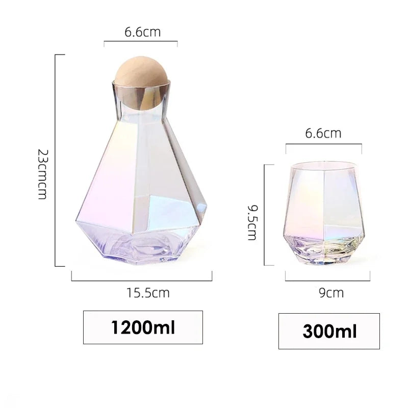 Drinkware Set Diamond-Cut Glass Carafe & Four Glasses