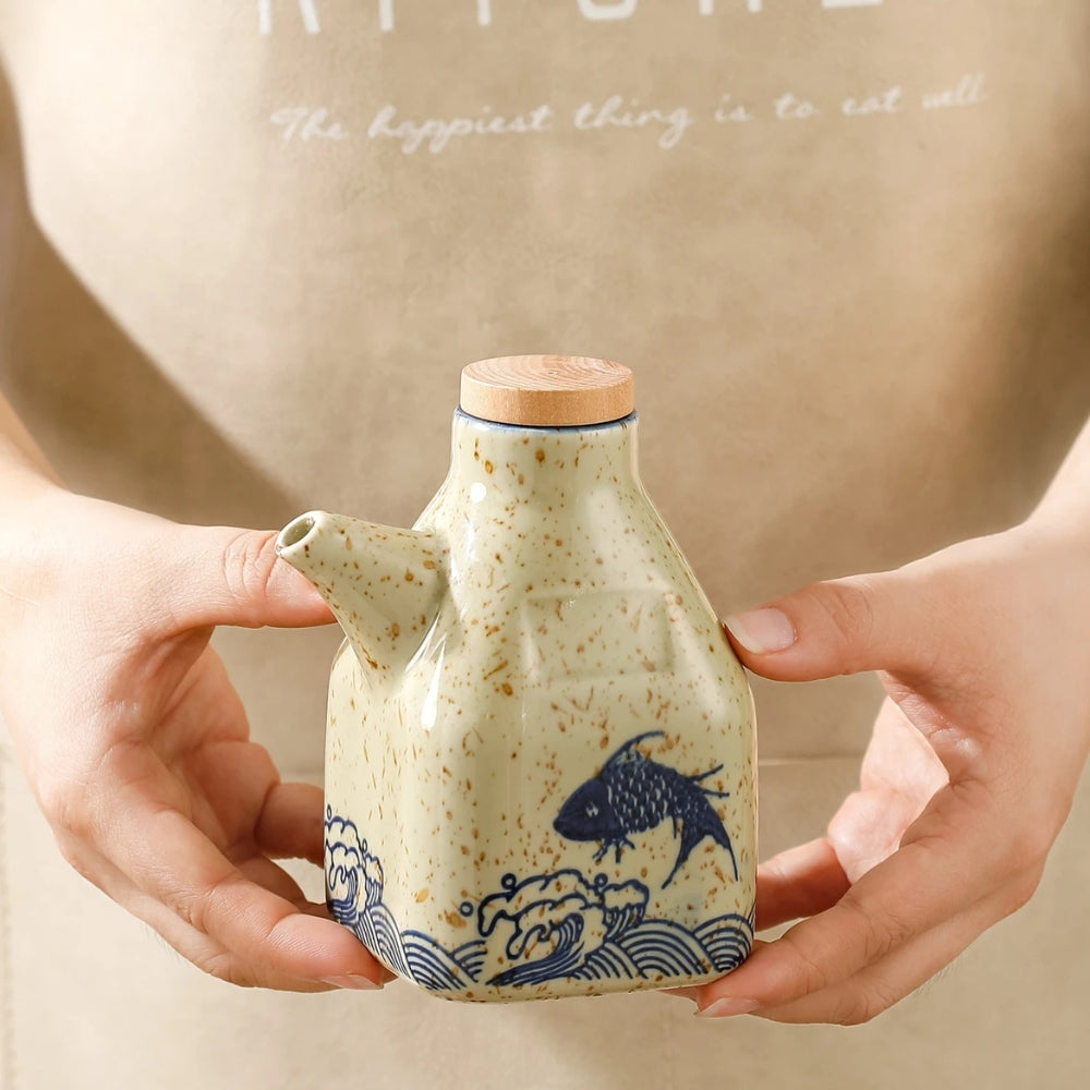 Drip-Free Hand-Painted Ceramic Oil & Sauce Dispenser