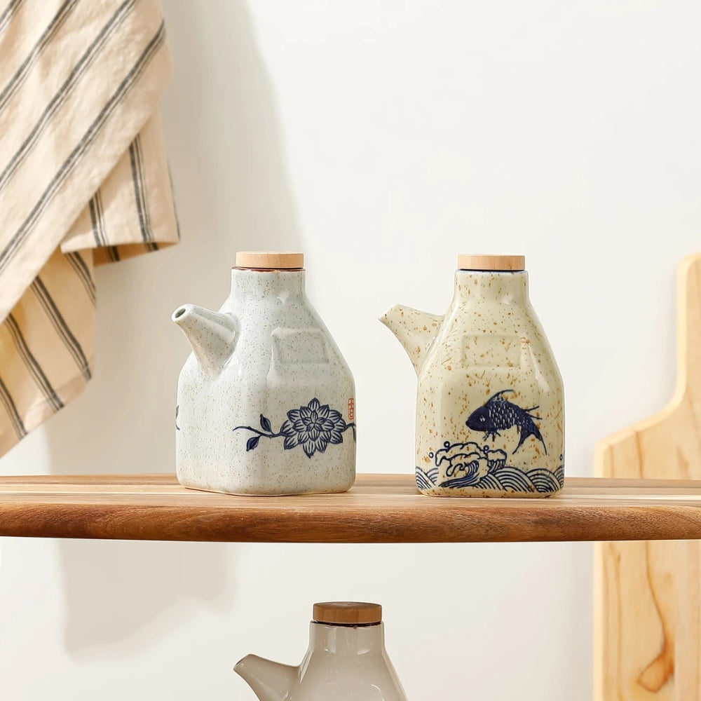 Drip-Free Hand-Painted Ceramic Oil & Sauce Dispenser