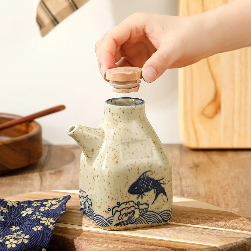 Drip-Free Hand-Painted Ceramic Oil & Sauce Dispenser