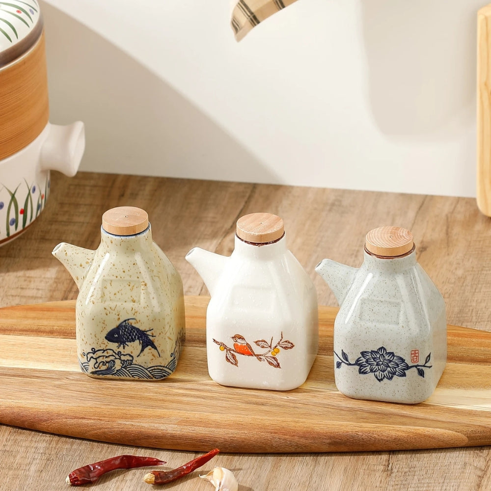 Drip-Free Hand-Painted Ceramic Oil & Sauce Dispenser