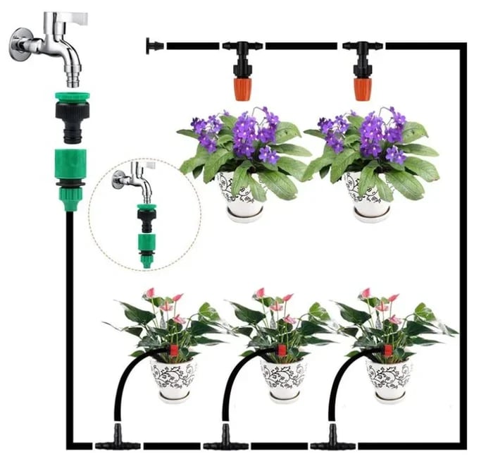 Drip Irrigation Kit Adjustable Nozzles & Water-Saving
