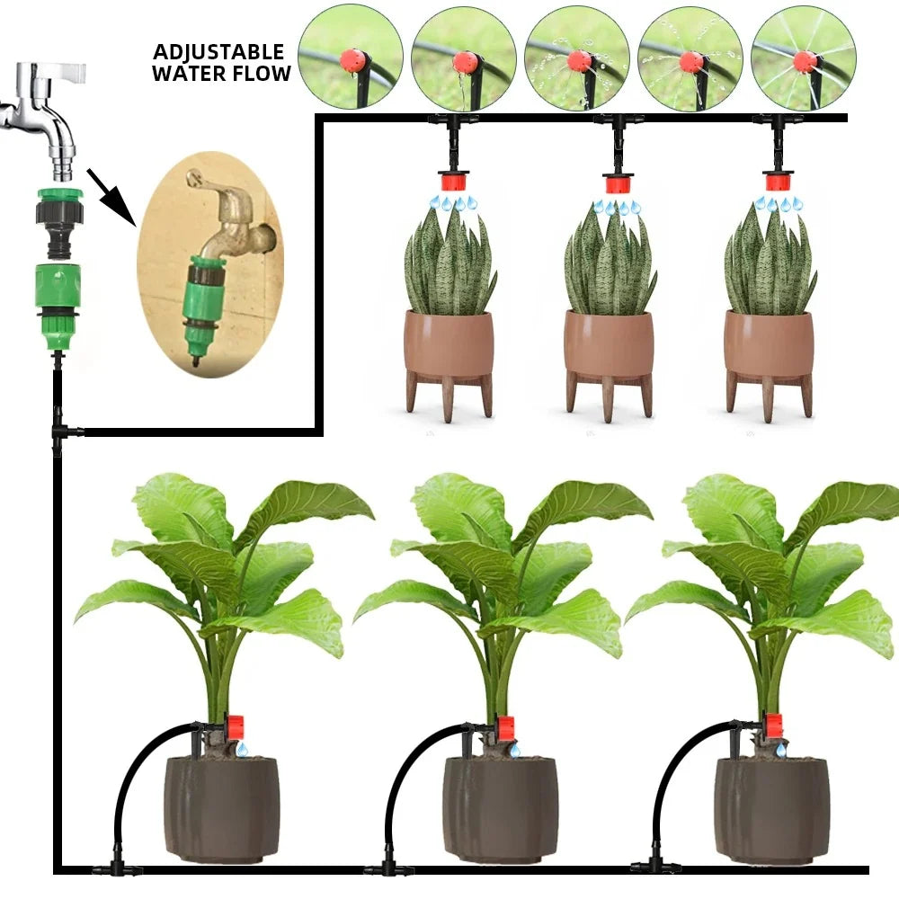 Drip Irrigation System Programmable Timer Pressure-Regulated Adjustable Drip Heads