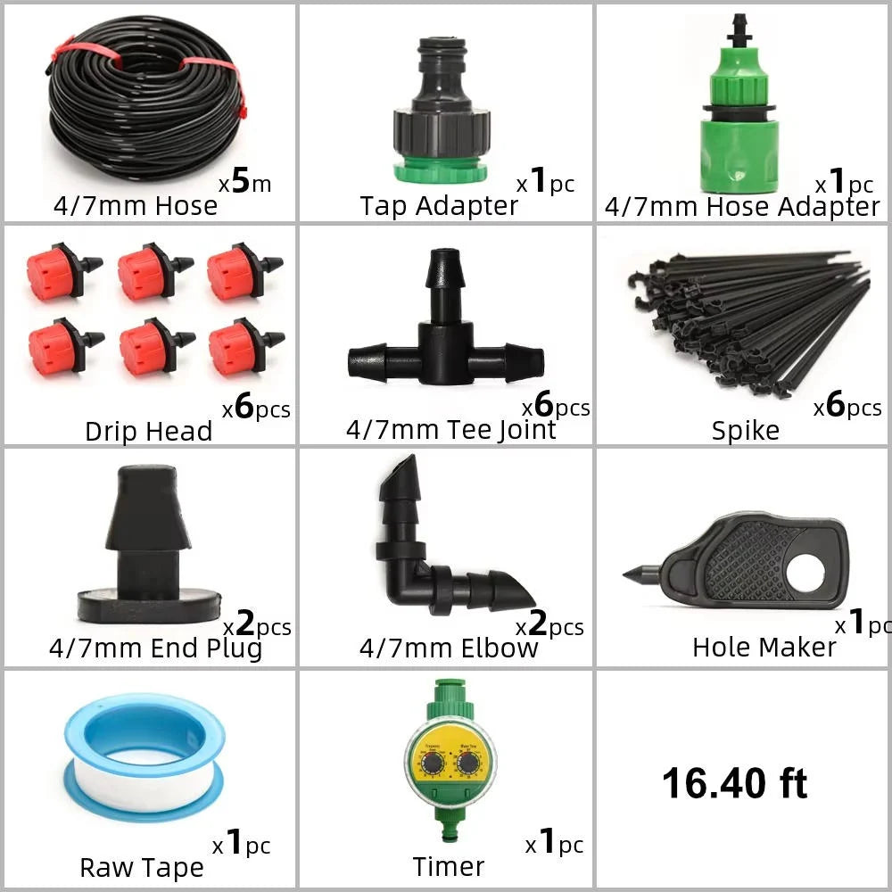 Drip Irrigation System Programmable Timer Pressure-Regulated Adjustable Drip Heads