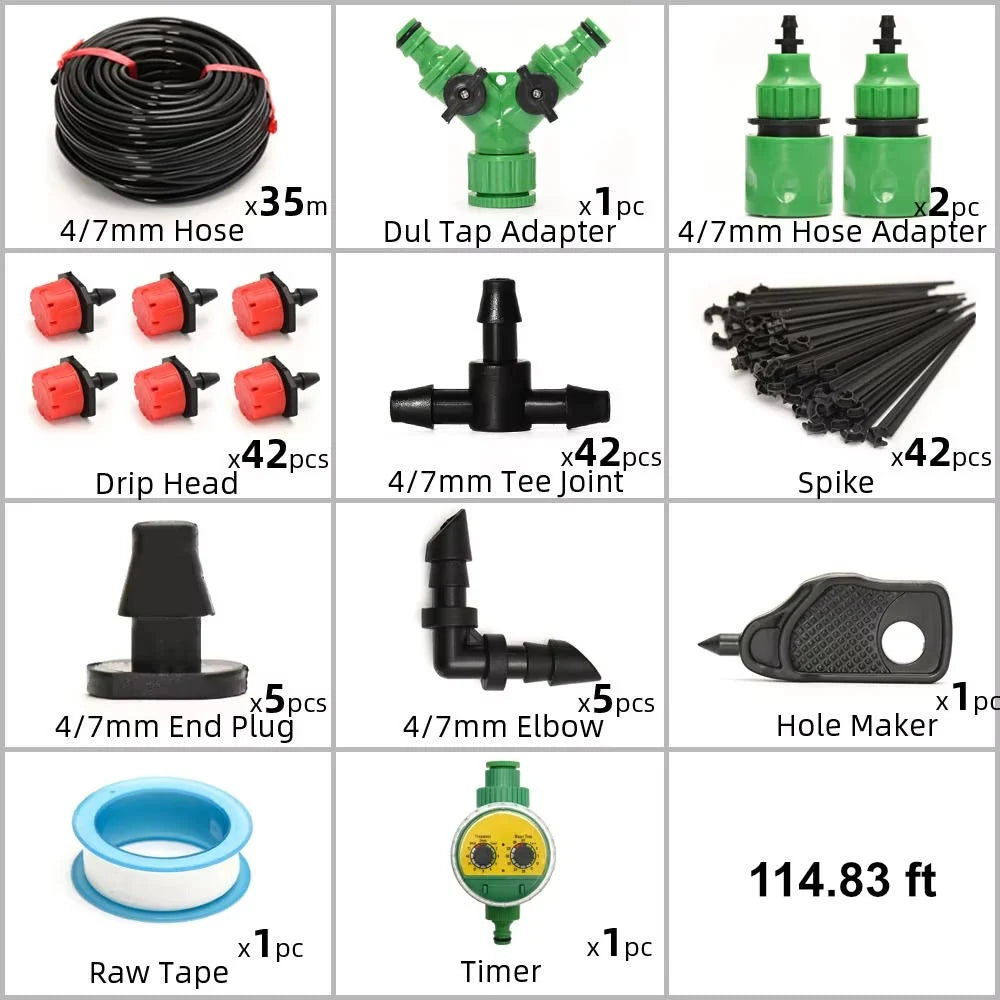 Drip Irrigation System Programmable Timer Pressure-Regulated Adjustable Drip Heads
