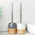 Drip-Proof Ceramic Base Stainless Steel Handle Toilet Brush & Holder (Compact)