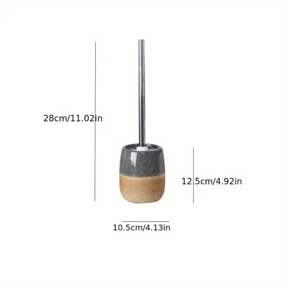 Drip-Proof Ceramic Base Stainless Steel Handle Toilet Brush & Holder (Compact)