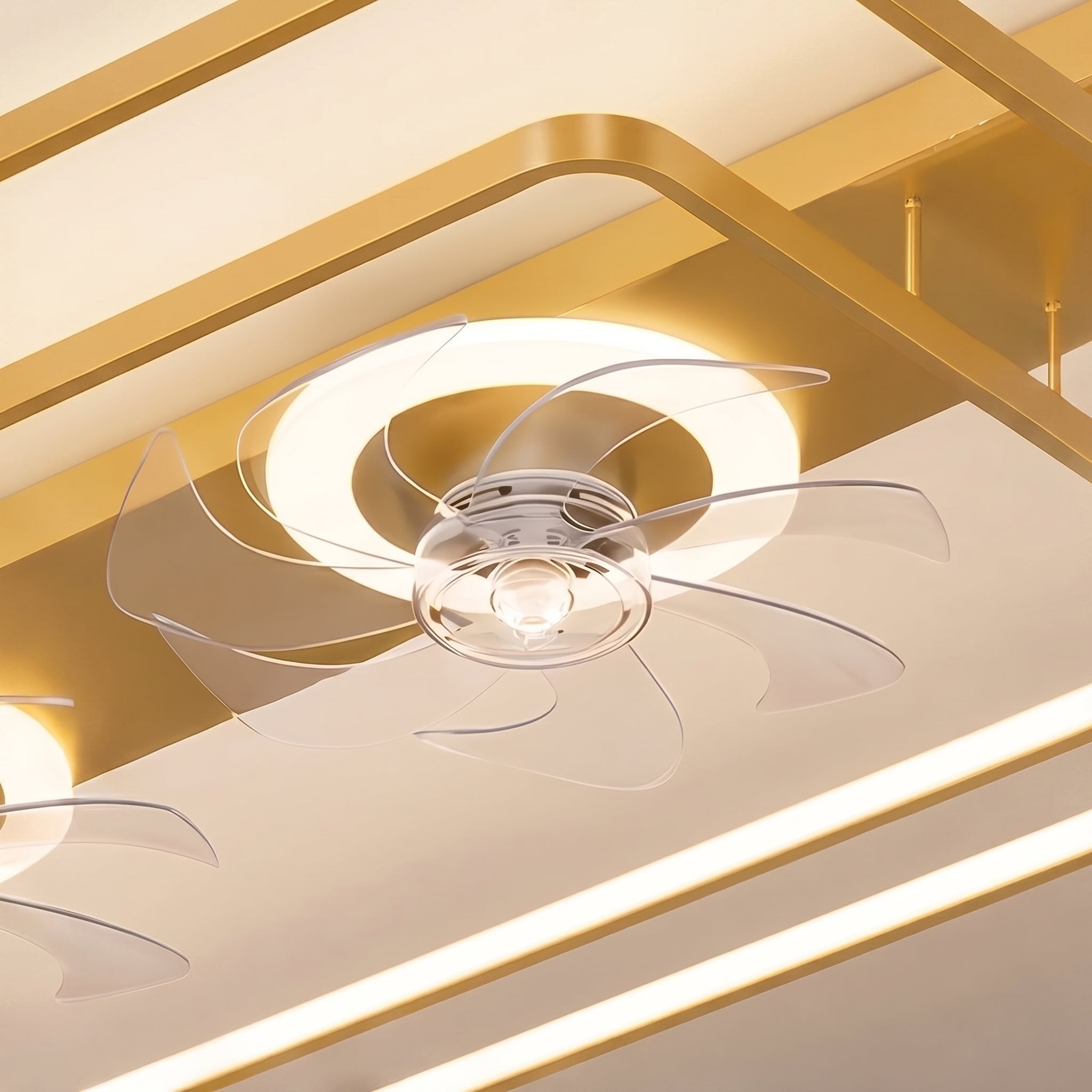 Dual-Fan Dimmable LED Flush Mount Ceiling Fan