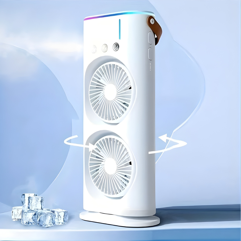 Dual-Head USB-Powered Mist & RGB Desk Fan
