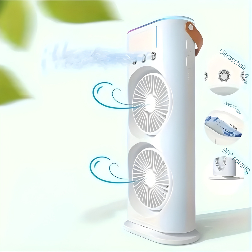 Dual-Head USB-Powered Mist & RGB Desk Fan