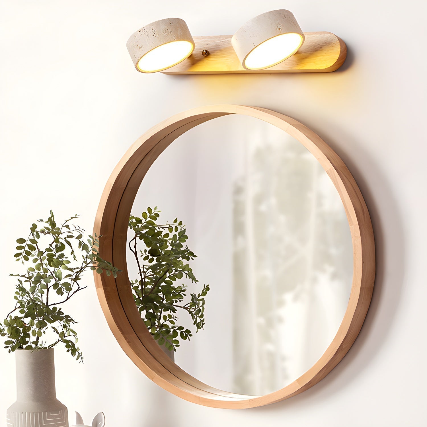 Dual LED Travertine & Walnut Wall Sconce