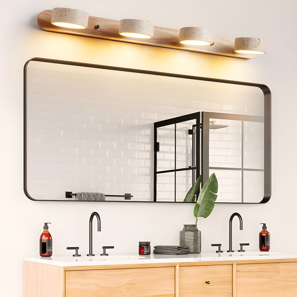 Dual LED Travertine & Walnut Wall Sconce