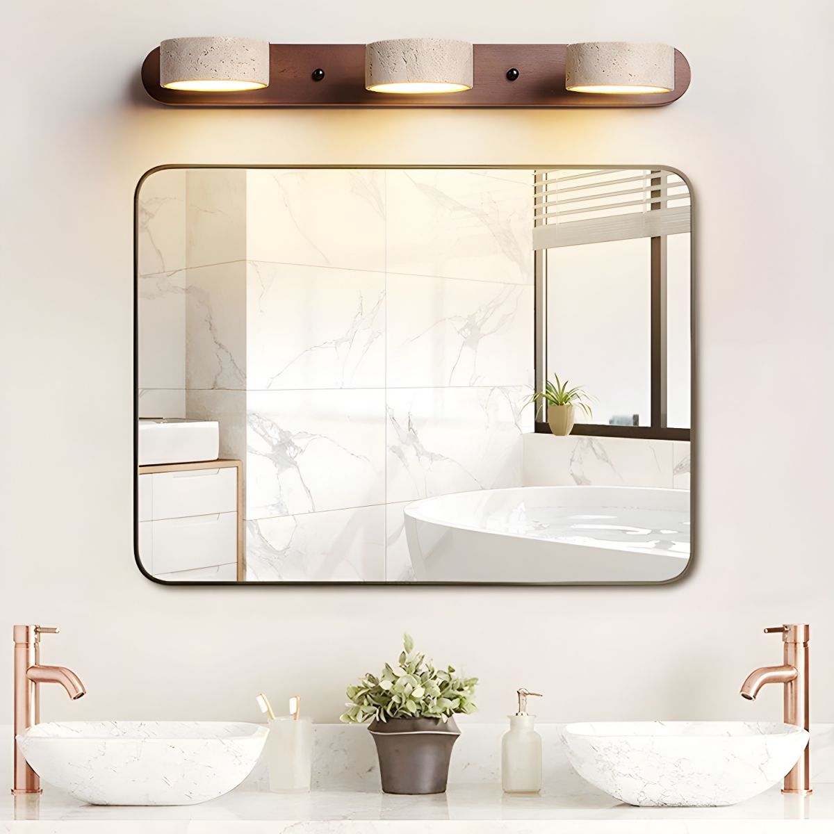 Dual LED Travertine & Walnut Wall Sconce