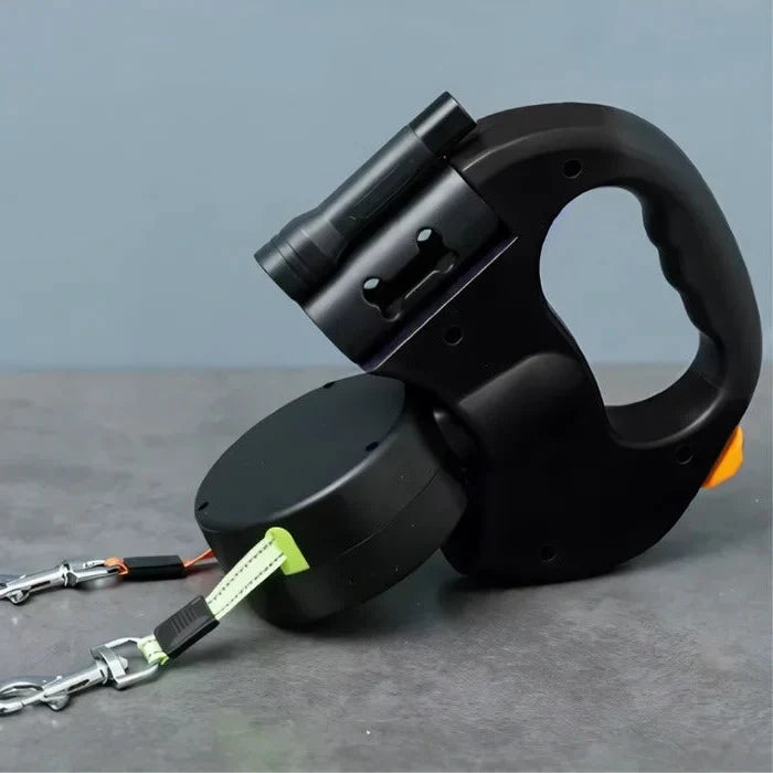 Dual Retractable Dog Leash Anti-Tangle Swivel LED Light