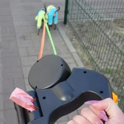 Dual Retractable Dog Leash Anti-Tangle Swivel LED Light