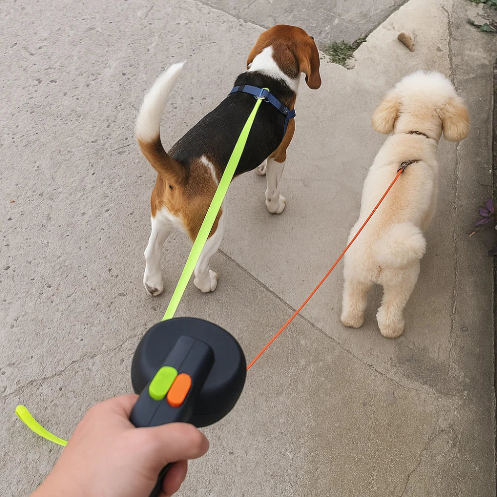 Dual Retractable Dog Leash Tangle-Free One-Hand Control