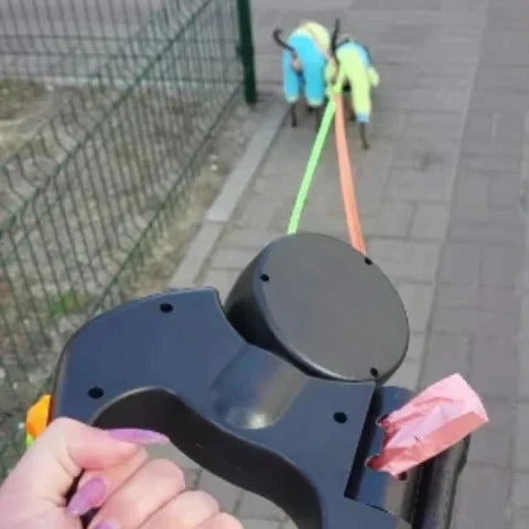 Dual Retractable Dog Leash Tangle-Free Swivel & LED Light
