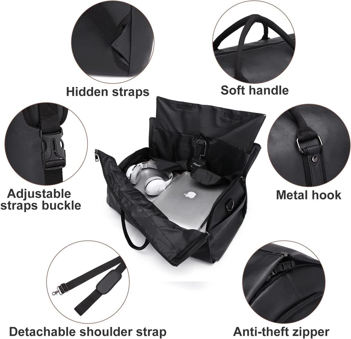 Duffel Bag Convertible Garment Sleeve Waterproof PU Leather 45L