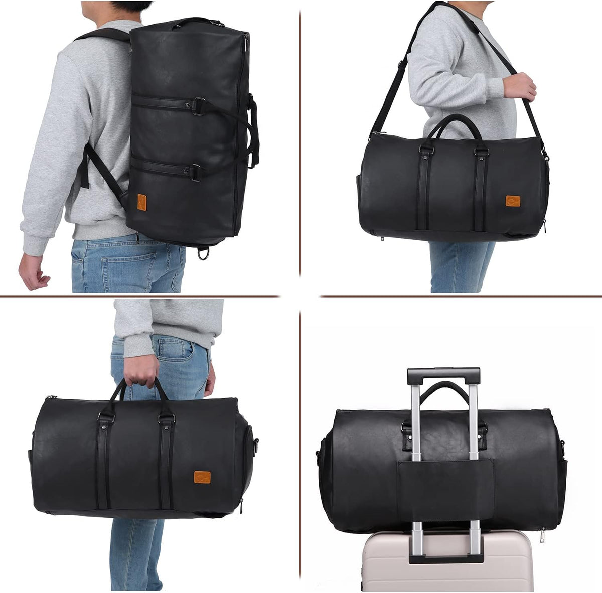 Duffel Bag Convertible Garment Sleeve Waterproof PU Leather 45L