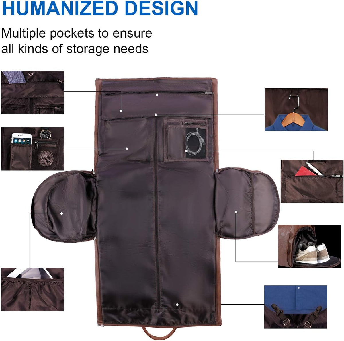 Duffel Bag Convertible Garment Sleeve Waterproof PU Leather 45L