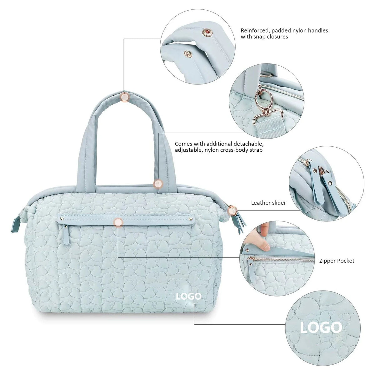 Duffel Bag Quilted Spacious Multiple Pockets & Adjustable Strap