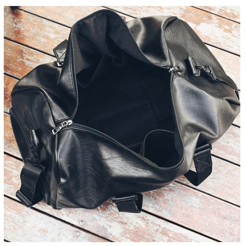 Duffel Bag Water-Resistant Faux Leather Detachable Strap Zippered Pocket