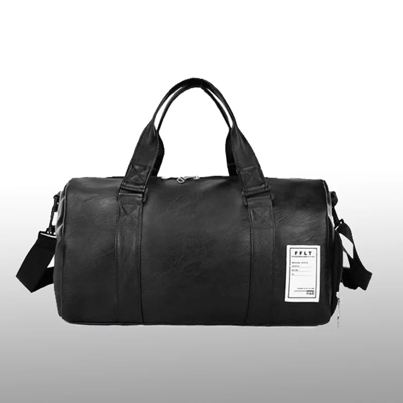 Duffel Bag Water-Resistant Faux Leather Detachable Strap Zippered Pocket